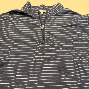 Peter Millar Navy and White Striped Zip-Up Shirt